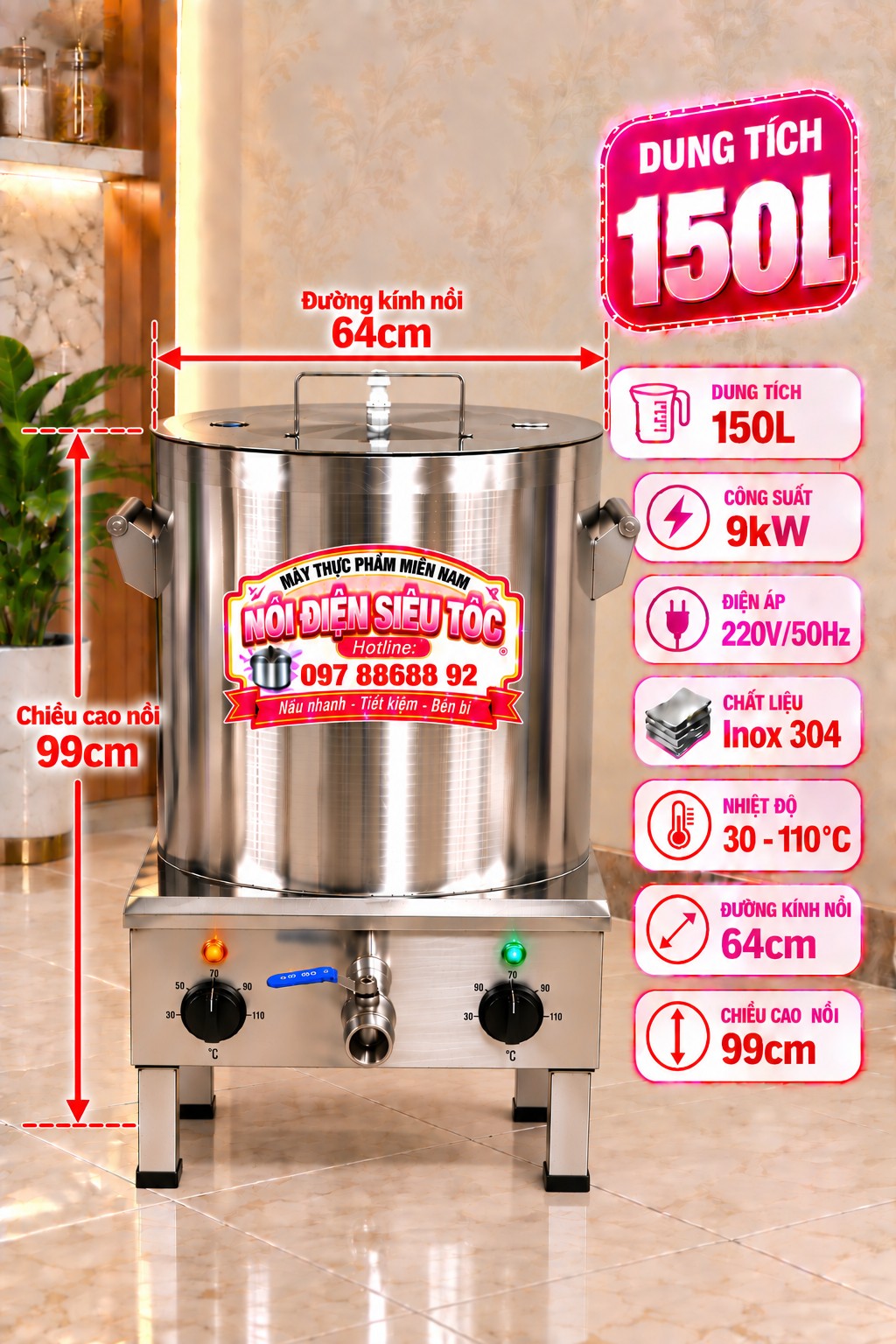Nồi nấu phở điện 150L